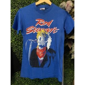 vtg 80s ROD STEWART TSHIRT small // vintage band 84 festival slim tour concert